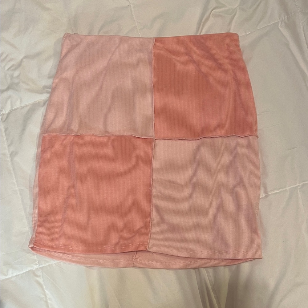American Threads Pink Colorblock Mini Skirt